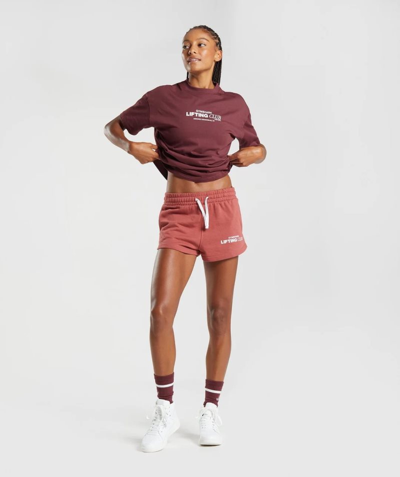 Women's Gymshark Social Club Oversized T-Shirts Burgundy | NZ 1ROHWY